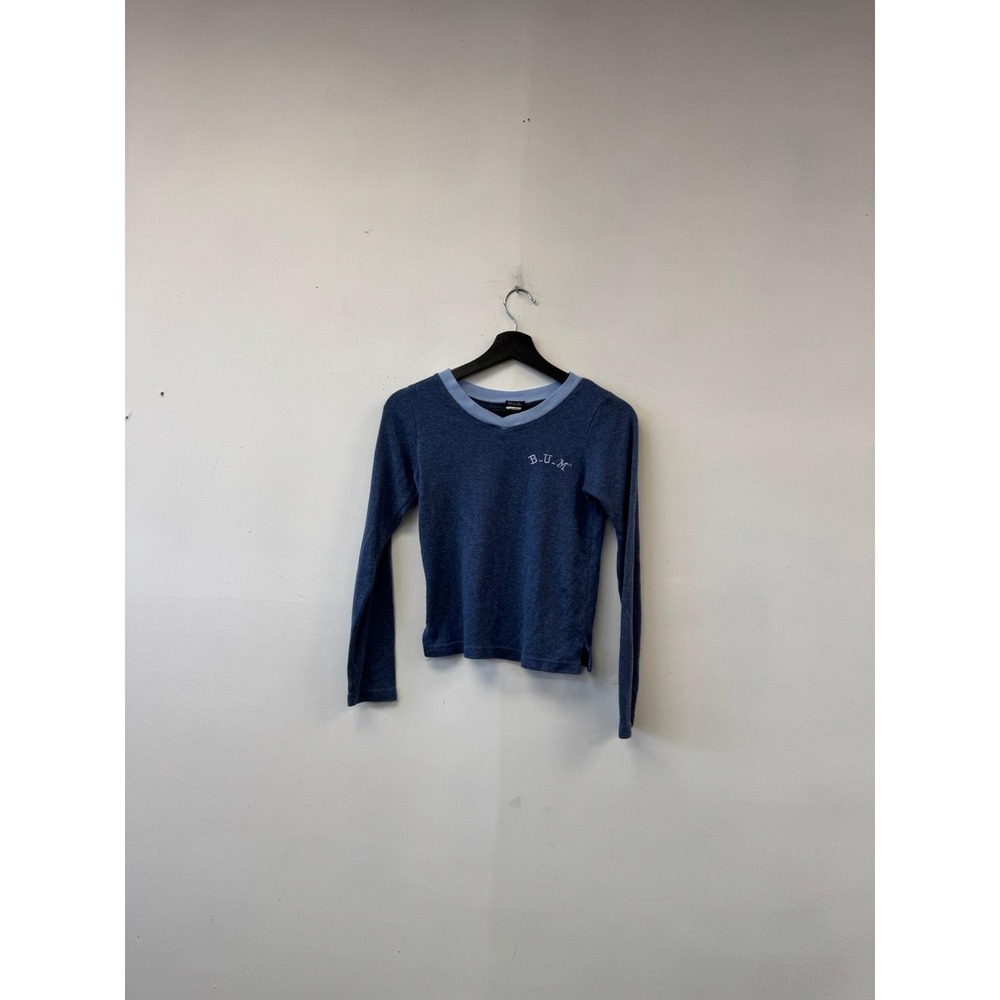 Vintage B.U.M. Equipment Sweater Juniors Large‎ Blue Knit Pullover Logo Y2K